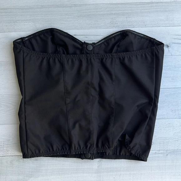 Shein Black Denim Look Button Down Strapless Top M - Picture 2 of 4